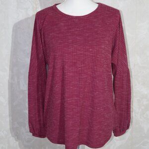 Juicy Couture Women's L Maroon Ribbed Puffy Sleeve Crewneck Top
